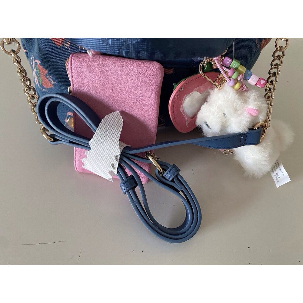 Juicy Couture Strawberry Festival Mini Tote Bag Denim Multi W/Coin Purse & Charm - Picture 10 of 14